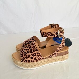 Soda Espadrilles Sandals Womens 7.5 Cheetah Print Ankle Strap Jute